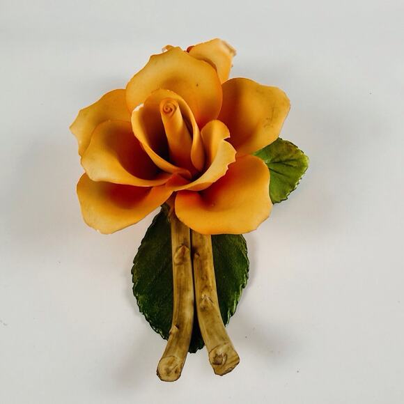 Capodimonte Italy Porcelain Orange Rose Flower Spray Sculpture w/ Label Fabar - Picture 3 of 16